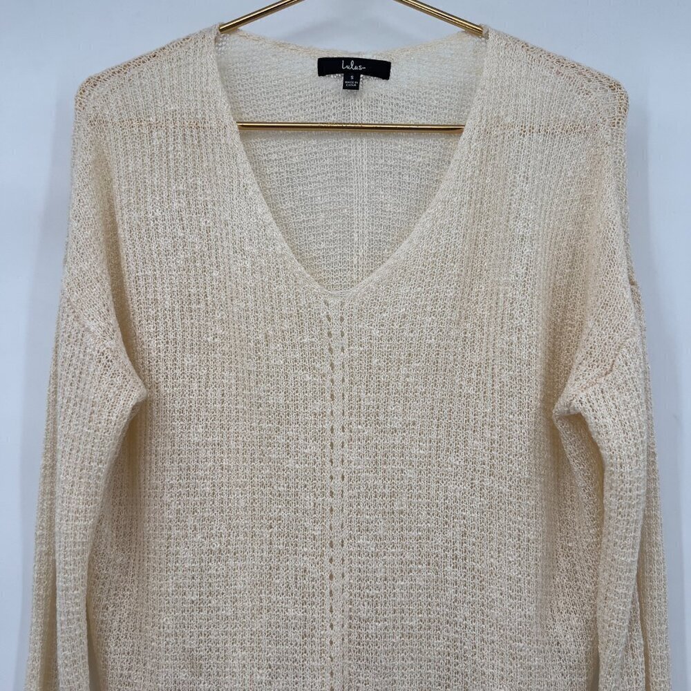 Lulus Women’s Small‎ Cream Knit Layered Semi Sheer Sweater Long Sleeve - Picture 2 of 10